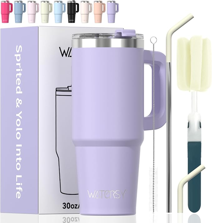 30 oz Tumbler with Handle,Tumbler with Lid and Straw,Double Wall Insulated Cup Stainless Steel Travel Mug(Cold for 34 Hours),Water Bottle for Iced Tea,Coffee,Cold Beverages(Purple) by Watersy