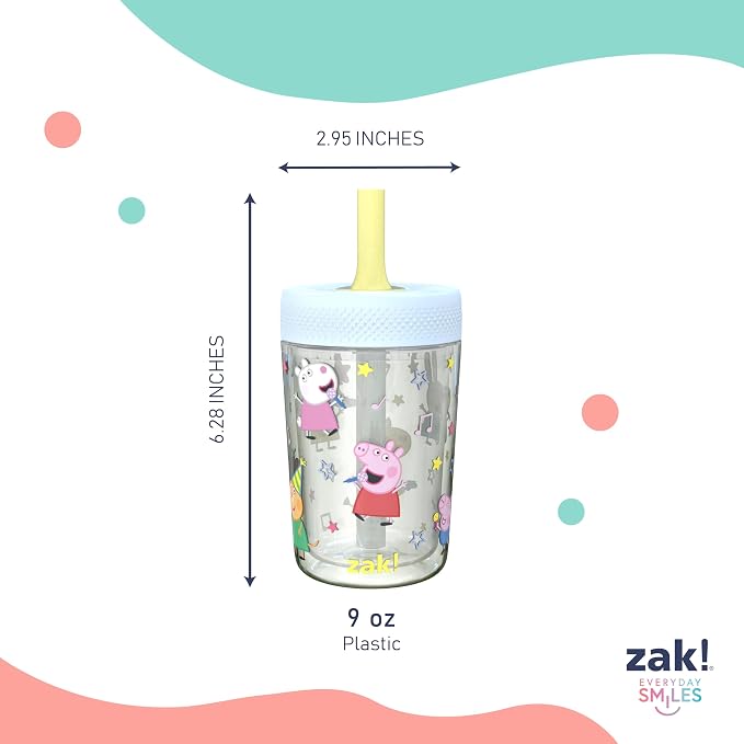 Zak Designs Peppa Pig Capri Toddler Tumblers For Travel or At Home, 9oz 2-Pack Double Wall Plastic Sippy Cups With Leak-Proof Design is Perfect For Kids (Peppa and Friends) - Image 9