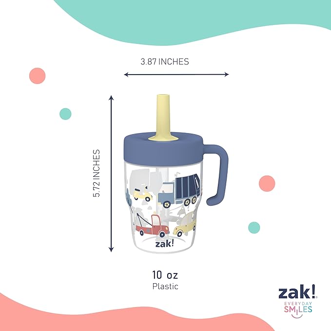 Zak Designs Capri Toddler Tumbler For Travel or At Home, 10oz 2-Pack Durable Plastic Sippy Cups With Handle and Leak-Proof Design are Perfect For Kids (Wheels, Blue) - Image 9