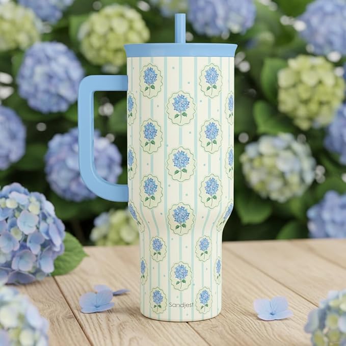 SANDJEST Hydrangea 40oz Tumbler with Handle and Straw, Floral Insulated Stainless Steel Travel Coffee Mug for Women Girls, Gift Idea for Birthday Christmas Mothers Day - Image 7