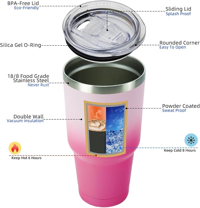 BJPKPK 30 oz Tumbler With Lid And Straw, Travel Coffee Mug,Cherry Blossom - Image 3