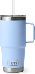 YETI Rambler 25 oz Tumbler with Handle and Straw Lid, Travel Mug Water Tumbler, Vacuum Insulated Cup with Handle, Stainless Steel, Big Sky Blue by YETI