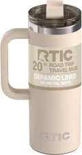 RTIC 20oz Road Trip Travel Mug with Lid and Handle, Ceramic Lined, Insulated, Stainless Steel, Metal, Double Wall Vacuum-Insulation, Portable Coffee, Tea Cup for Hot and Cold Drink, Beach by RTIC