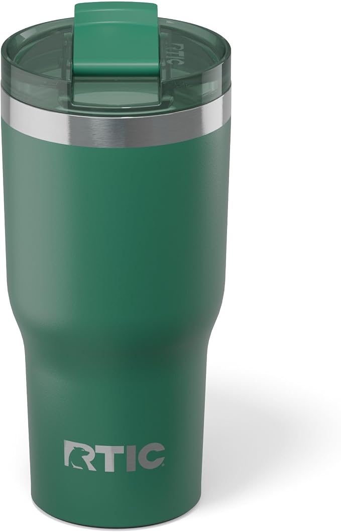 RTIC 20oz Essential Tumbler with Lid, Ceramic Lined, Insulated, Stainless Steel, Metal, Double Wall Vacuum-Insulation, Travel Cup for Iced Coffee, Tea, Hot and Cold Drink, Pine Tree by RTIC