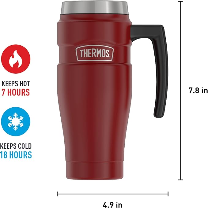 THERMOS Stainless King Vacuum-Insulated Travel Mug with Handle - 16oz, Rustic Red, Thermos Tumbler for Hot/Cold Drinks, Leak-Proof & Sweat-Proof Stainless Steel Coffee Mug with Lid (Pack of 4) - Image 6