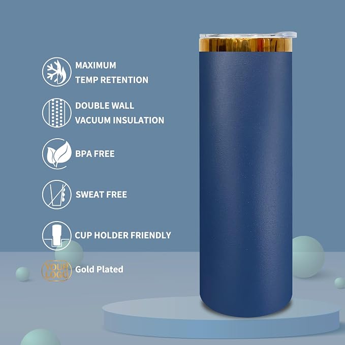 20 oz Skinny Tumblers Stainless Steel Tumbler with Lid and Straw Double Wall Vacuum Insulated Coffee Mug 20oz Powder Coated Cup for Hot and Cold Drinks(Navy,1 pack) - Image 5