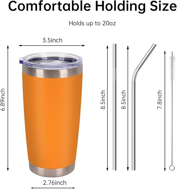 IEOVIEE 32 Pack, 20oz Stainless Steel Bulk Tumblers with Lids and Straws, Double Wall Insulated Travel Coffee Mug, Durable Powder Coated Tumbler Bulk Cup for Cold and Hot Drinks(Orange) - Image 3