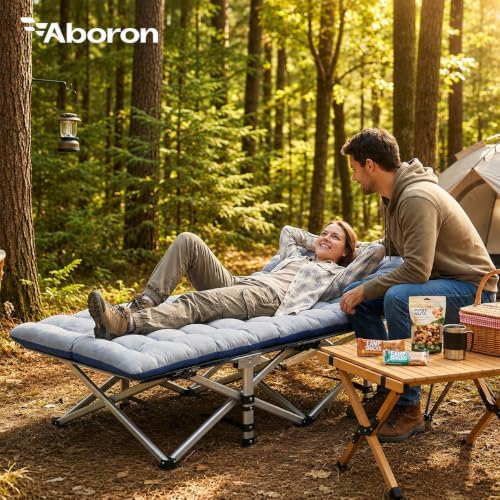 ABORON Camping Cot for Adults, 28 in Wide Folding Bed with Mattress - Image 2