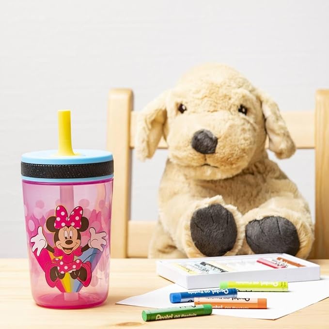 Zak Designs Disney Kelso Tumbler 15 oz Set (Minnie Mouse) Leak-Proof Screw-On Lid with Straw, Made of Durable Plastic and Silicone, Perfect Bundle for Kids - Image 2