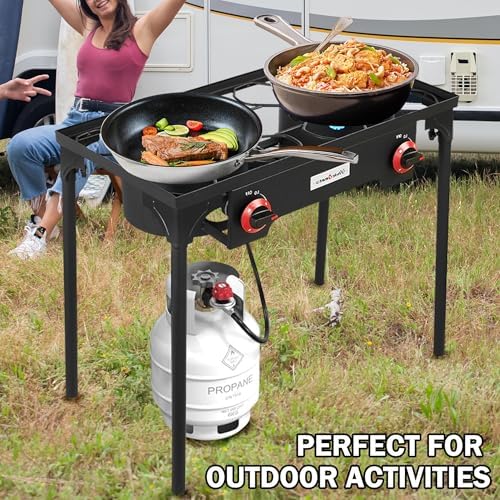VIVICREATE Propane Grill 2 Burner Outdoor Propane Stove Portable Gas Grill High Pressure Camping Stove Double Burner Cooker for Camping Backyard BBQ Outdoor Cooking - Image 6
