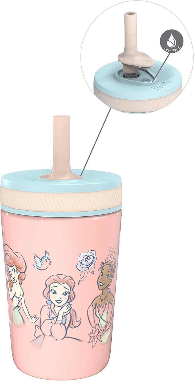 Zak Designs Disney Princess Kelso Toddler Cups For Travel or At Home, 12oz Vacuum Insulated Stainless Steel Sippy Cup With Leak-Proof Design For Kids (Ariel, Belle, Cinderella, Mulan, Tiana) by ZakDesigns