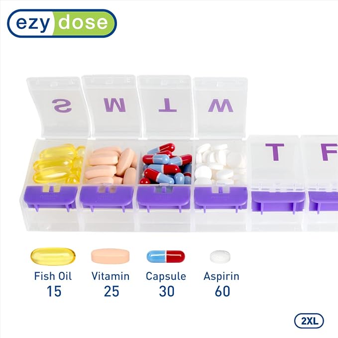 EZY DOSE Pill Organizer Weekly, Medicine Planner, Vitamin Case/Box, 2X-Large - Image 2