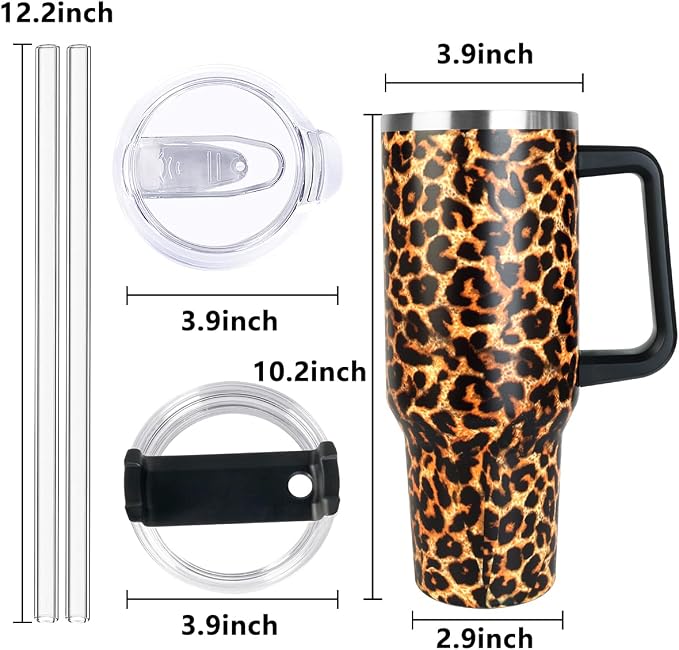 SYACOT 40 oz Tumbler with Handle and Straw Stainless Steel Insulated Tumbler Leak Proof Lid and Straw Lid Reusable Travel Mug Coffee Mug Cup Dishwasher Safe Keep Drinks Cold and Hot (Leopard) - Image 2