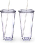 Zukro Clear Acrylic Tumbler with Straw and Lid 32 oz, Double Walled Insulated Reusable Plastic Iced Coffee Cup, To Go Cup Perfect for Parties, Birthdays, Fit in Cupholder, BPA Free, Clear, 2 Pack by ZukroDrinkware