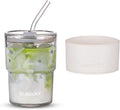 BLUEPOLAR 13oz/400ml Glass Water Tumbler with Straw and Lid Sealed Carry on Thick Wall Iced Coffee Cup for Water, Iced Tea, Fruit Juice (White with Protective Sleeve) by BLUEPOLAR