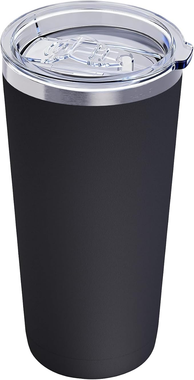 GGQ 20oz Travel Coffee Tumbler Food-Grade 304 Stainless Steel Vacuum Insulated Double Wall Leak-Proof Lid Reusable Straw Hot and Cold Drinks Cup Holder Friendly (Black) by GGQ