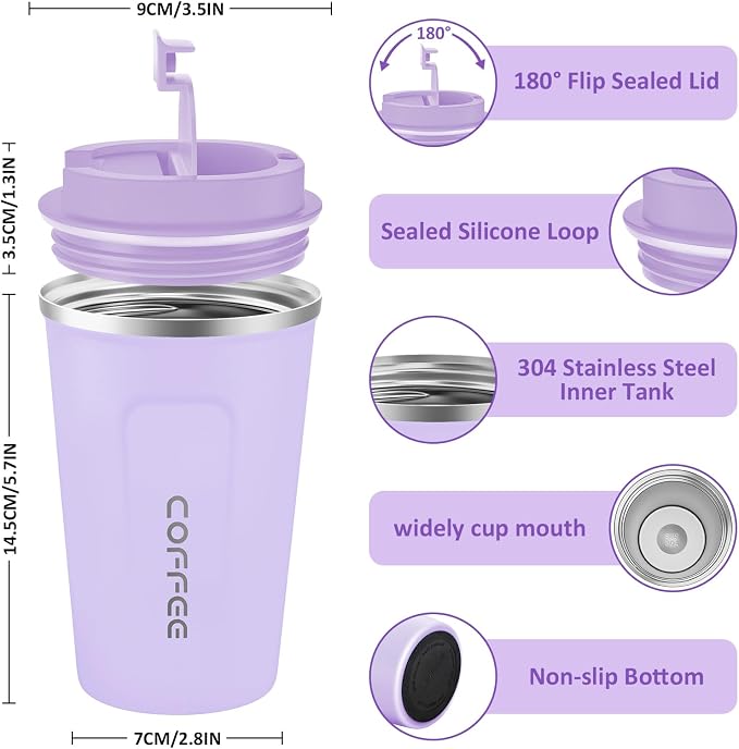 CS COSDDI 12 oz Stainless Steel Vacuum Insulated Tumbler - Coffee Travel Mug Spill Proof with Lid - Coffee Cups for Keep Hot/Ice Coffee,Tea and Beer - Image 3