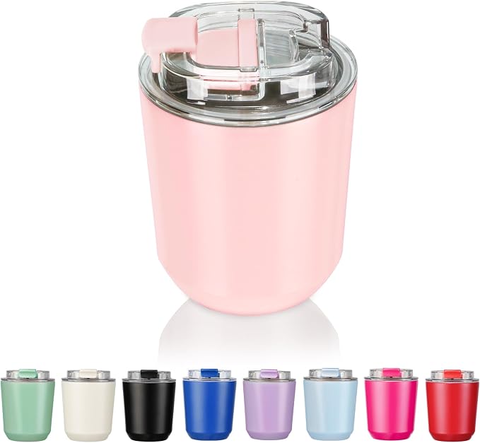 Puraville Insulated Tumblers with Lid, 10 oz Travel Coffee Mug Stainless Steel Vacuum Cup, Leak Proof Reusable Double Walled Coffee Tumbler for Iced and Hot Drinks, Pink by Puraville