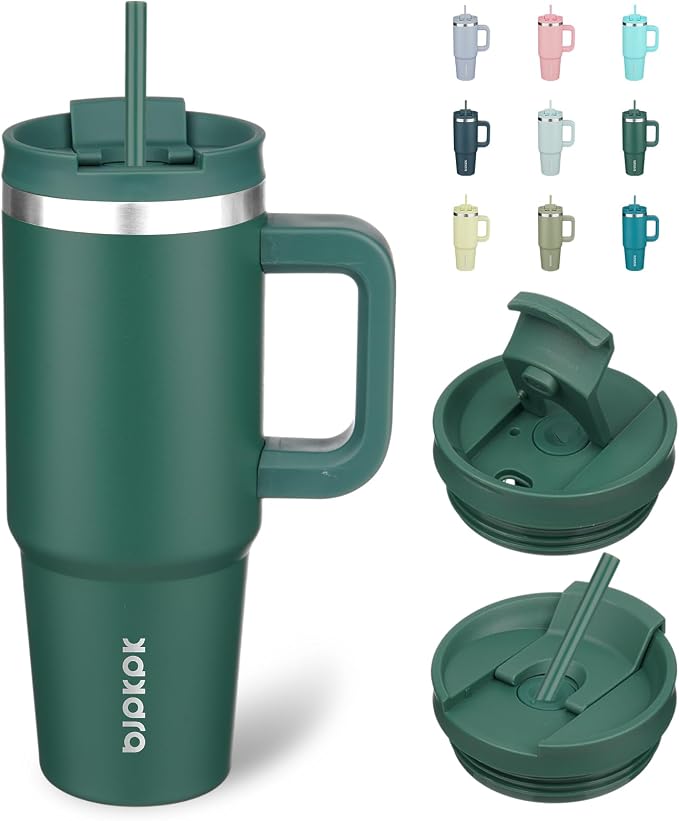 BJPKPK Insulated Tumblers With Handle And Straw 30 oz Stainless Steel Tumbler Cups With Lid,Army Green by BJPKPK