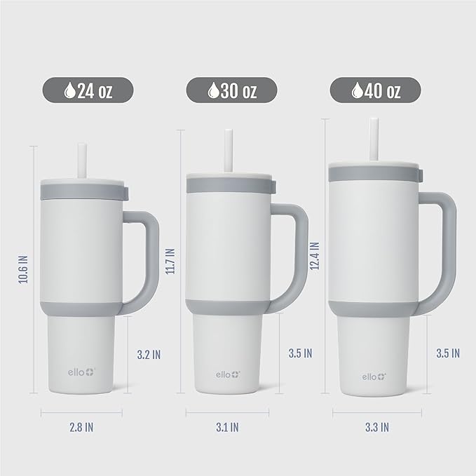 Ello Oasis 40 oz Tumbler with Handle & Retracting Straw | Reusable Insulated Stainless Steel Cup 100% Leakproof, Gifts for Teens Women Men | Keeps cold for 20 Hours, Cup Holder Friendly, Grayscale - Image 8