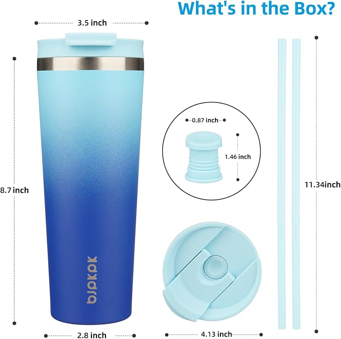BJPKPK 26oz Insulated Tumbler With lid And Straw Stainless Steel Tumblers Travel Coffee Mug Reusable Thermal Cup,Sky - Image 2