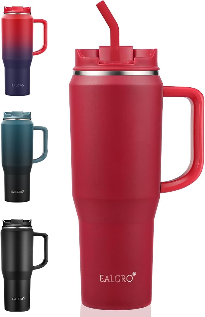 EALGRO 40 oz Tumbler with Handle, Insulated Tumblers with Lid and Straw, Large Metal Sports Water Bottle Jug, Thermal Stainless Steel Travel Coffee Mug Cup, Classic Red by EALGRO