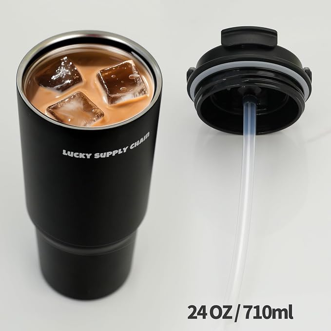 Water Bottle 24 Oz/Stainless Steel Tumbler with Straw - Vacuum Insulated Water Bottle for Home, Office or Car Reusable Cup With straw，Cold for 12 Hrs or Iced for 24 Hrs(Black) - Image 6