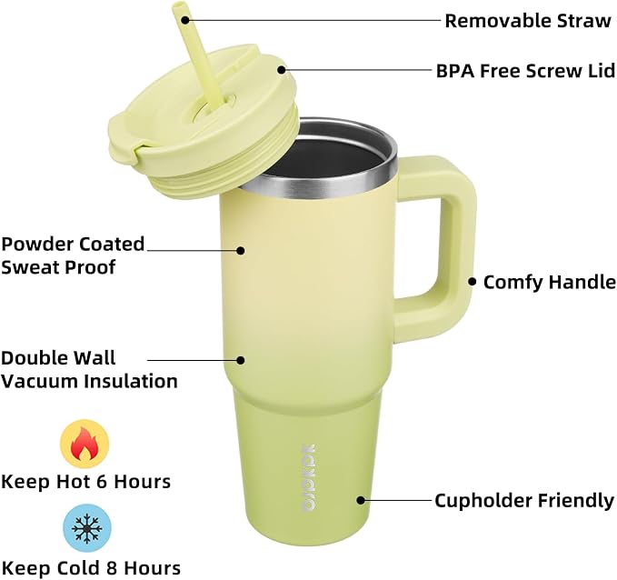 BJPKPK 30 oz Tumbler With Handle Insulated Tumblers With Lid And Straw Stainless Steel Thermal Cup,Lime - Image 2