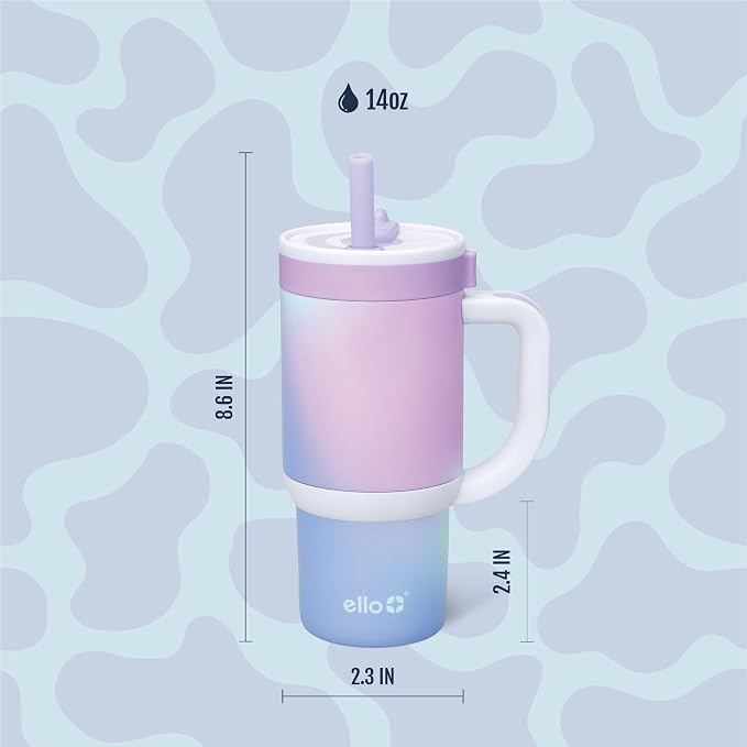 Ello Oasis 14oz Stainless Steel Toddler Tumbler with Handle & Retracting Straw, 100% Leakproof, Double-Wall Vacuum Insulated, Kids Water Bottle for School, BPA Free, Dishwasher Safe, Purple Swirl - Image 7