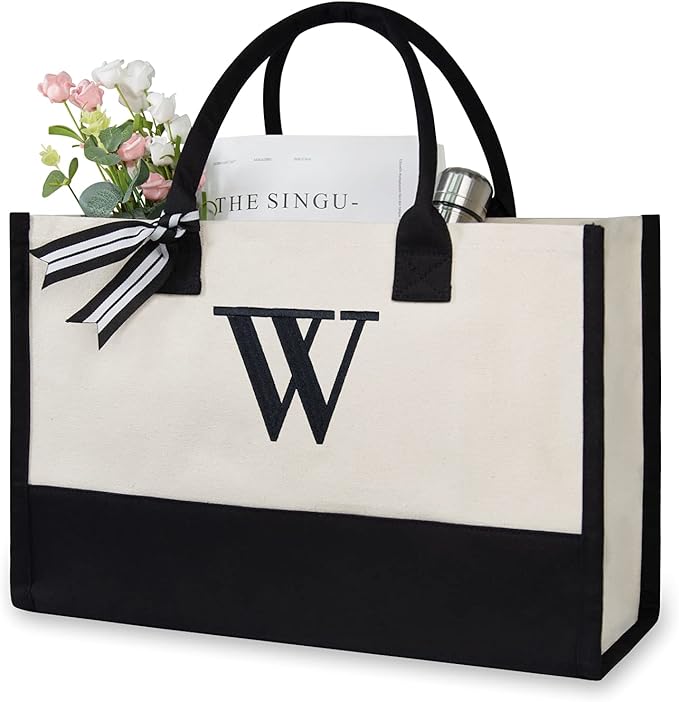 TOPDesign Embroidery Initial Canvas Tote Bag, Personalized Present Bag by TOPDesign