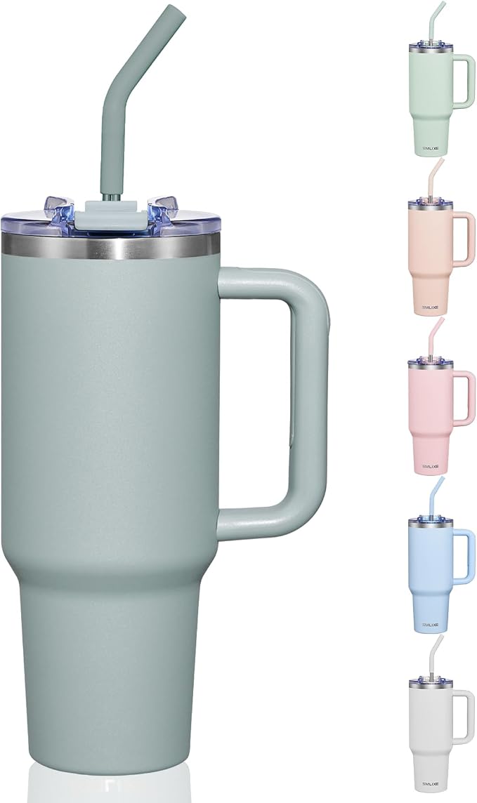 COKTIK 40 oz Tumbler With Handle and Straw, Insulated Tumbler With Leakproof Lids, Stainless Steel|BPA-Free, Cold for 24 H (Shale) by coktik