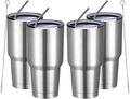 MEWAY 30oz Insulated Tumbler With Lids and Straws,Stainless Steel Double Vacuum Coffee Tumbler Cup, Brush, Durable Powder Coated Coffee Cup for Cold & Hot Drinks, Office(Silver,4 PACK) by MEWAY