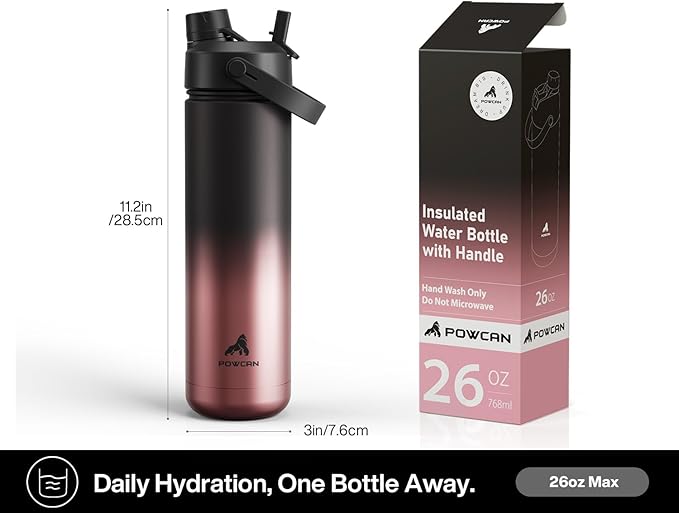 POWCAN 26 oz Insulated Water Bottle with 2-in-1 Straw and Spout Lid, Keep Cold 24H, Leak-Proof, Fits in Car Cup Holder, Stainless Steel Water Bottle for Sports, Travel, Gym, Gift, and School (Queen) - Image 7