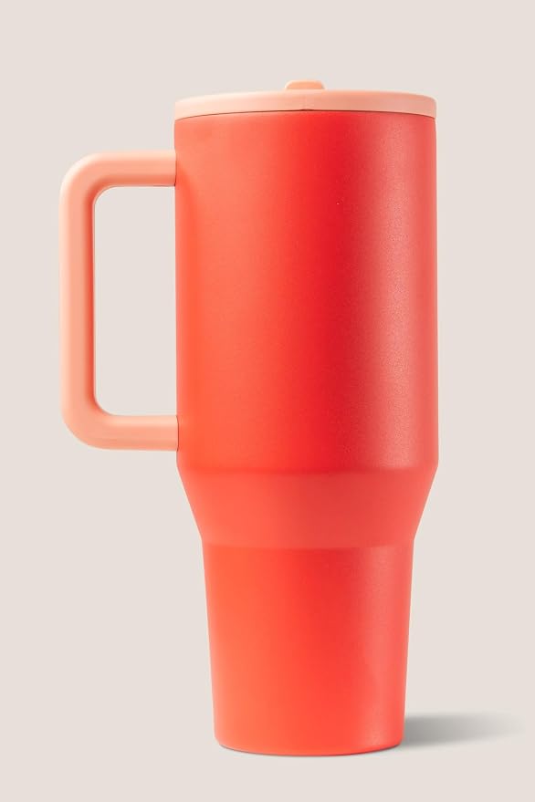 HydroJug Traveler - 40 oz Water Bottle with Handle & Flip Straw - Fits in Cup Holder, Leak Resistant Tumbler-Reusable Insulated Stainless Steel & Rubber Base - Gifts for Women & Men, Peach Pop - Image 4