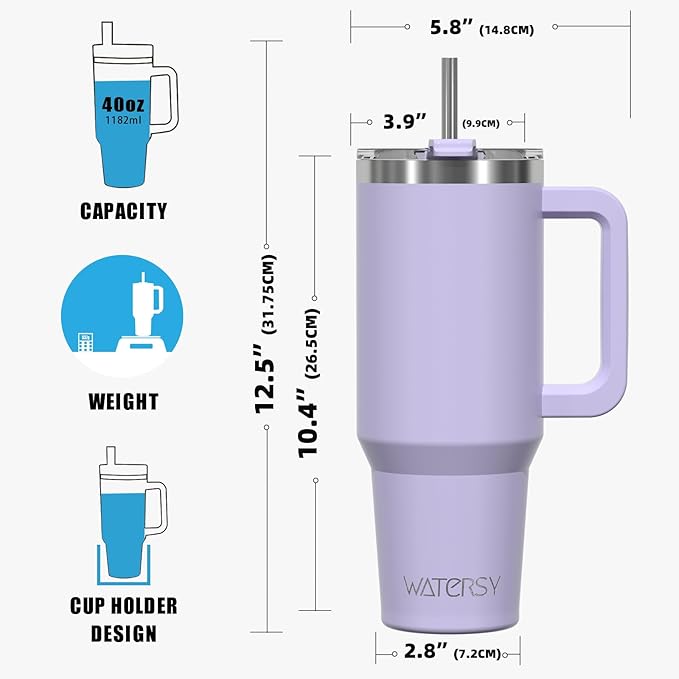 40 oz Tumbler with Handle,Tumbler with Lid and Straw,Double Wall Insulated Cup Stainless Steel Travel Mug(Cold for 34 Hours),Water Bottle for Iced Tea,Coffee,Cold Beverages(Purple) - Image 8