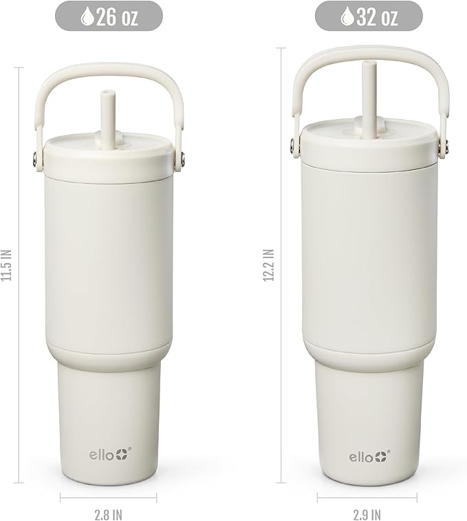 Ello Oasis Go+ 26oz Tumbler with Top Handle and Retracting Straw | Reusable Insulated Stainless Steel Cup, 100% Leakproof Water Bottle, 24 Hours Cold, Cup Holder Friendly For Travel | Mineral - Image 7