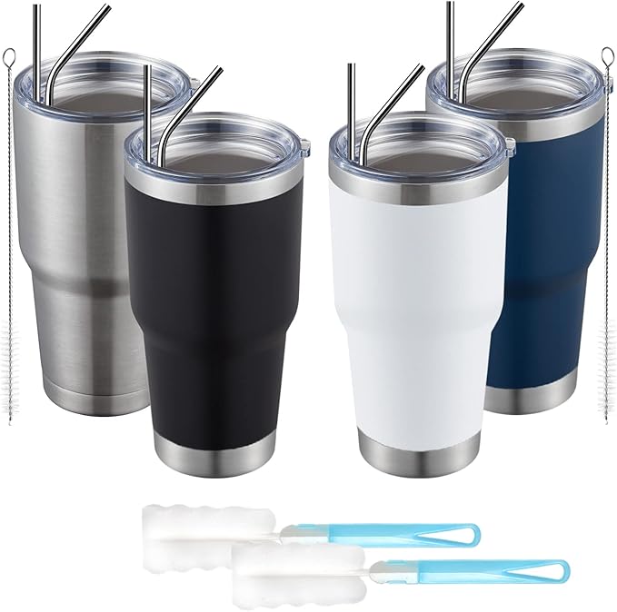 MEWAY 30oz Tumbler Double Wall Vacuum Insulated Travel Mug, Stainless Steel Tumbler with Lid, Durable Powder Coated Insulated Coffee Cup for Cold & Hot Drinks (MIX,4 PACK) by MEWAY