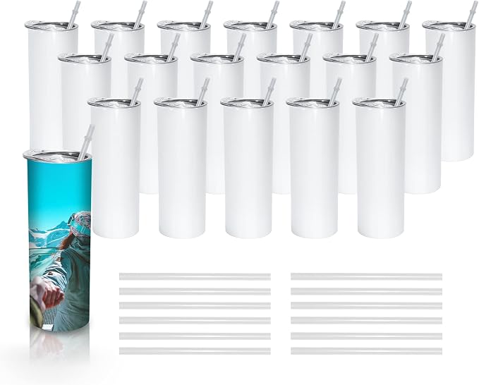 AGH 25 Pack Sublimation Tumblers Blank 20 OZ Straight Skinny Tumbler with Straw, Stainless Steel Double Wall Insulated Tumbler for Tumbler Press Machine by AGoodHopeforYou