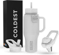 Coldest Tumbler with Handle and Straw, 100% Leak Proof Insulated Tumbler with Lid and Straw (3 Lids), Stainless Steel Tumblers for Women & Men, Cup Holder Friendly, 36 oz (White Croc) by Coldest