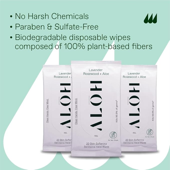ALŌH Lavender Rosewood + Aloe Sanitizing Hand Wipes - Image 7