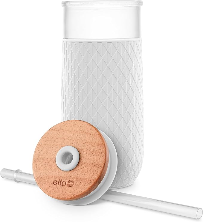 Ello Devon 18oz Glass Tumbler with Straw, Friction Fit Bamboo Wood Lid and Silicone Sleeve | Perfect for Iced Coffee, Tea, and Smoothies - Image 7