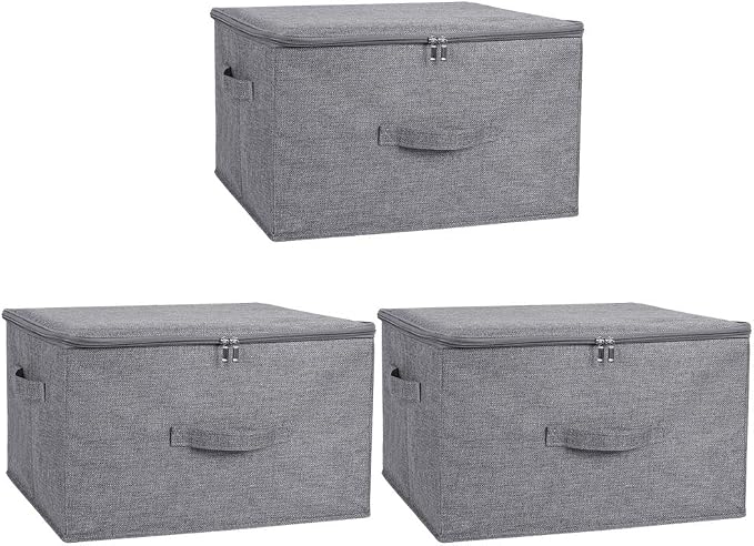 ANMINY 3PCS Storage Bins with Zipper Lids 36 Qt Lidded Fabric Storage Boxes by ANMINY