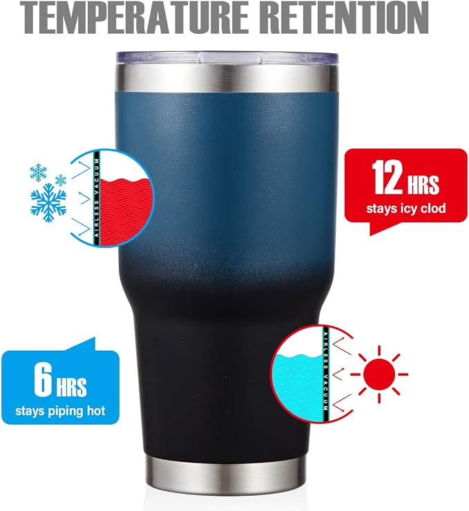 MEWAY 30oz Insulated Tumbler With Lids and Straws,Stainless Steel Double Vacuum Coffee Tumbler Cup, Brush, Durable Powder Coated Coffee Cup for Cold & Hot Drinks, Office, Travel(Blue Black,1 PACK) - Image 3