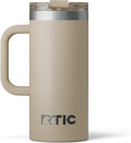 RTIC 16oz Road Trip Travel Mug with Lid and Handle, Ceramic Lined, Insulated, Stainless Steel, Metal, Double Wall Vacuum-Insulation, Portable Coffee, Tea Cup for Hot and Cold Drink, Beach by RTIC