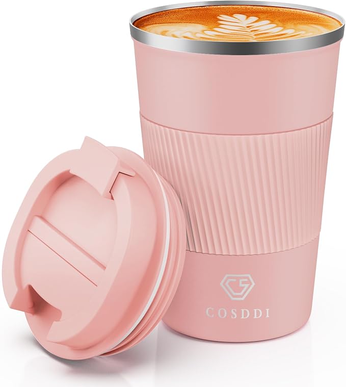 CS COSDDI 12 oz Stainless Steel Vacuum Insulated Tumbler - Coffee Travel Mug Spill Proof with Lid - Coffee Cups for Keep Hot/Ice Coffee,Tea and Beer (3rd light pink) by CSCOSSDI