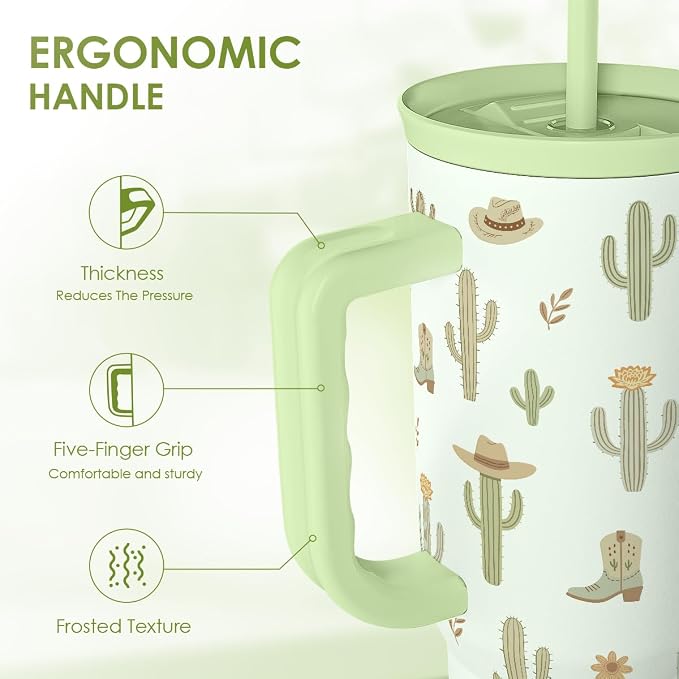 SANDJEST Cactus 40oz Tumbler with Handle and Straw, Insulated Stainless Steel Travel Coffee Mug for Women Girls, Gift Idea for Birthday Christmas Mothers Day - Image 3