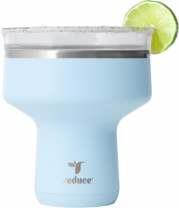 REDUCE Saltini 16 oz Cocktail Tumbler - Insulated Margarita Tumbler with Lid - Keeps Drinks Cold for 10 Hours - 360 Sippable Martini Glass Alternative - Shatterproof, Perfect for Parties - Cloud Blue by Reduce