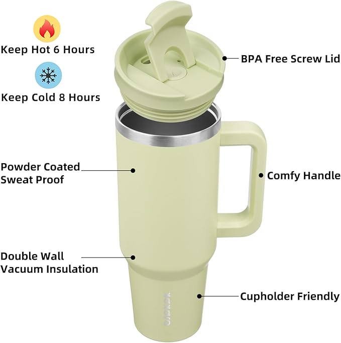 BJPKPK Tumbler With Handle 40 oz Stainless Steel Insulated Tumbler With Lid And Straw For Water Or Ice Coffee,Macaron Green - Image 2
