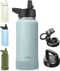 CIVAGO 32 oz Insulated Water Bottle With Straw, Stainless Steel Sports Water Cup Flask with 3 Lids (Straw, Spout and Handle Lid), Wide Mouth Travel Thermal Mug, Sage by CIVAGO
