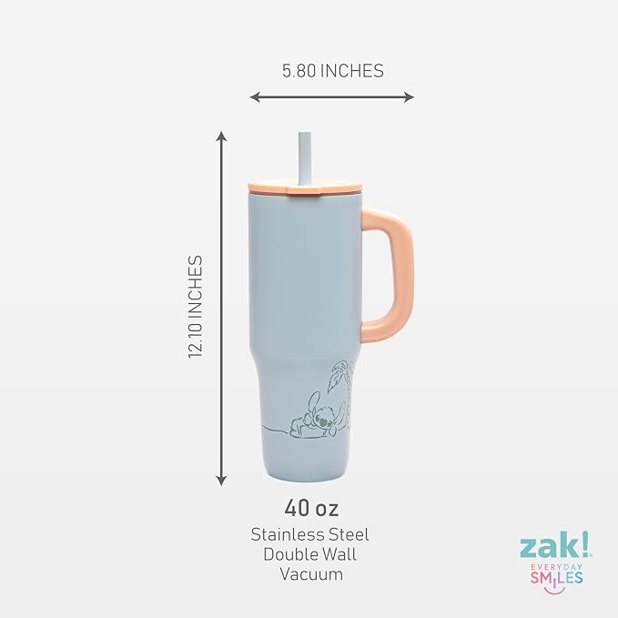 Zak Designs Disney Sutton Travel Tumbler for On the Go or At Home, 40oz Stainless Steel with Vacuum Insulation, Silicone Straw, Carry Handle, and 3D Artwork for Cold Drinks (Stitch) - Image 7